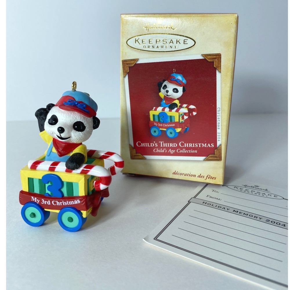 Hallmark Baby Child 3rd Christmas Panda Train 2004 Peppermint Keepsake Ornament